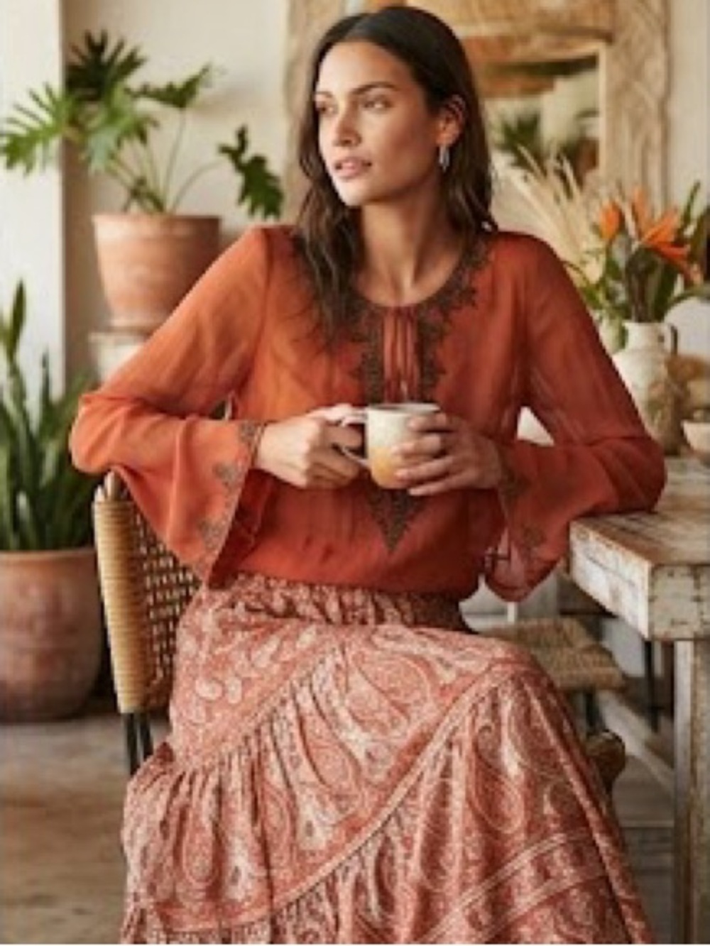 New York & Co. - Mesh Swimsuit Coverup / Top women’s Tie-Neck Orange Top